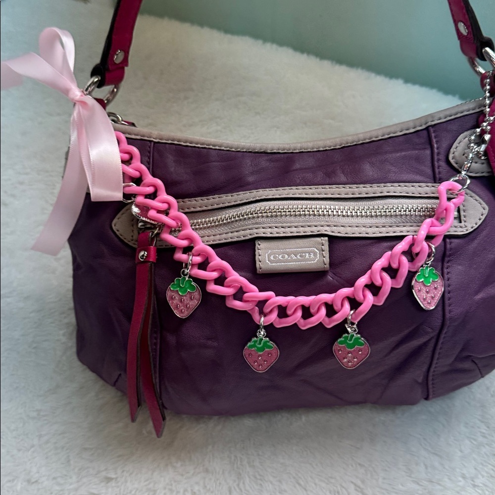 Coach Purple Shoulder Bag Vintage bag with Pink Chain - Picture 4 of 7